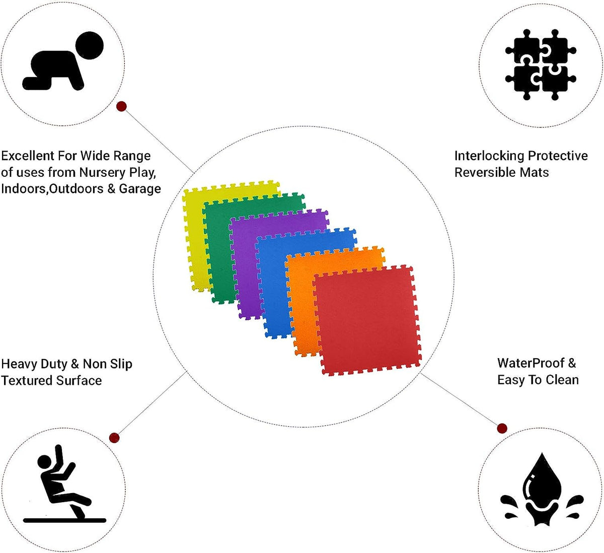 EVA INTERLOCKING Multicolor Mat 1 PACK of 10Pcs 30 x 30 Edoormat